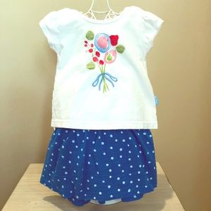 Le Top flower top with blue/white polka dot shorts